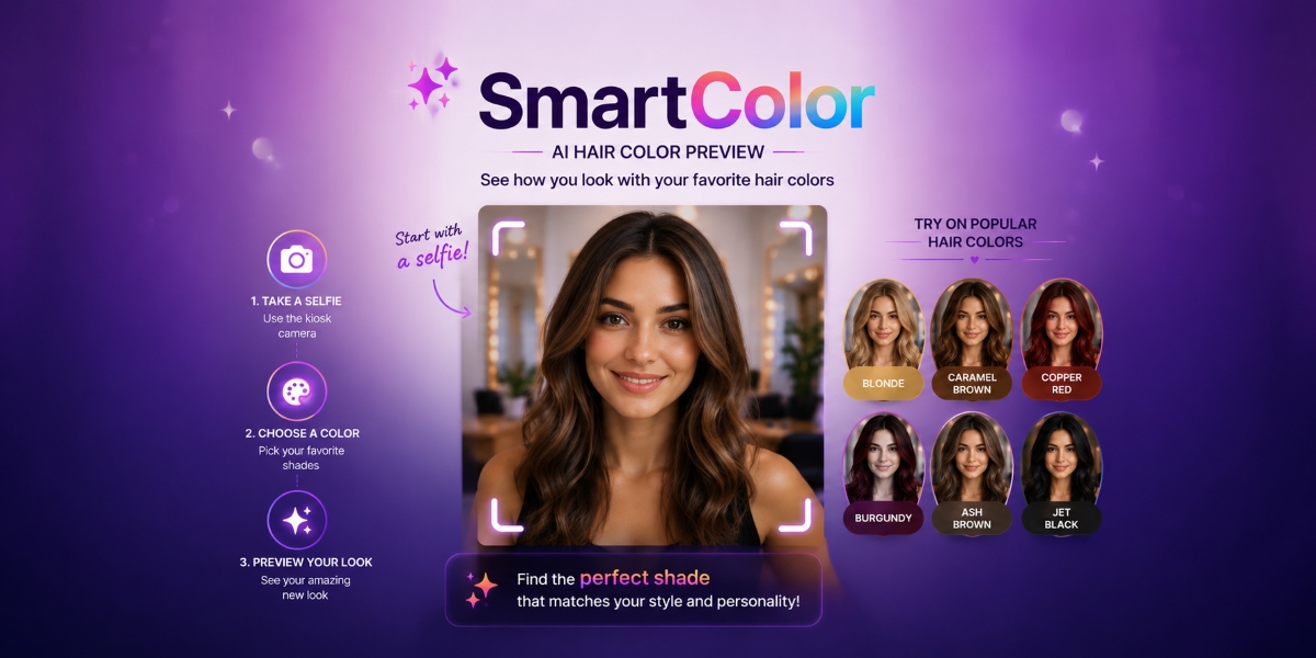 SmartColor AI hair color virtual try-on on a SmartSign kiosk