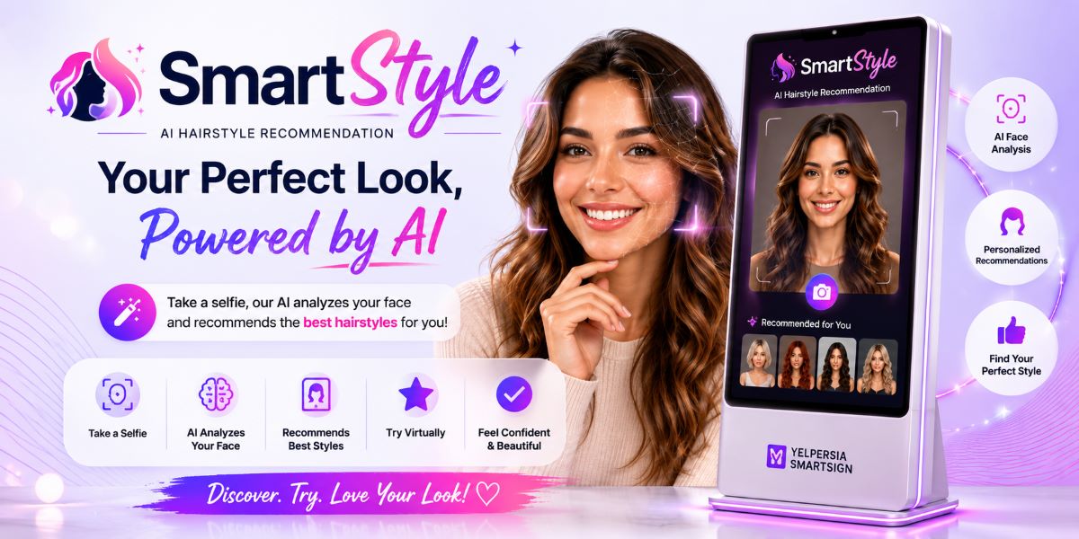 SmartStyle AI hair consultation feature on a SmartSign salon kiosk